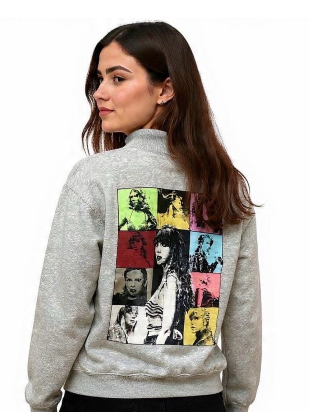 Taylor Swift Gray Eras Tour 1/4 zip Sweatshirt with Multicolor Back Print